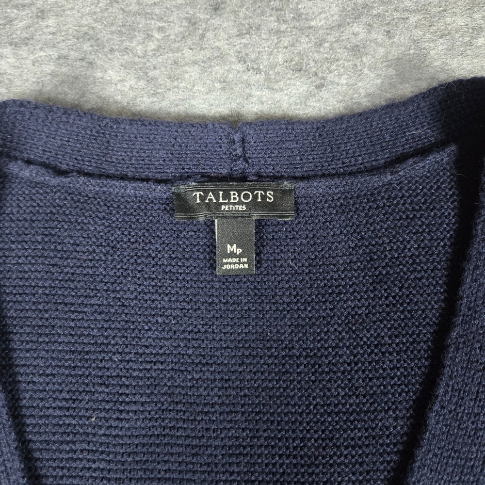 Talbots Womens Navy Blue Petites V-Neck Textured Pullover Sweater Size MP - Picture 2 of 9